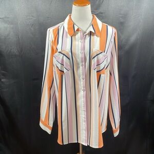 Woman’s Striped Orange pink navy  and Cream Shirt, wrinkle resistant